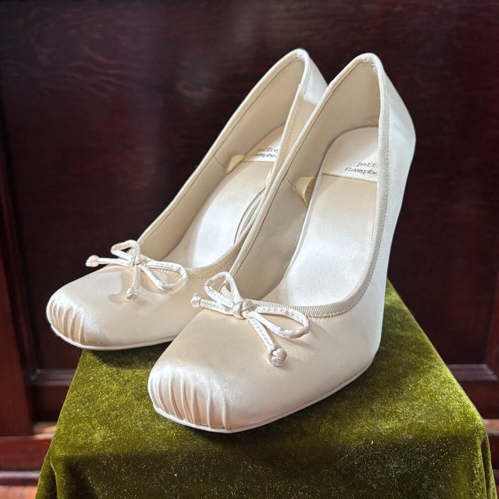 Jeffrey Campbell NYMPHA Bridal Satin Balletcore Heels with Ribbon Lace Ups
